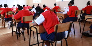 A file image of students sitting for Kenya Certificate of Secondary Education exams.