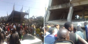 A screengrab of a collapsed storey building in the Kanduyi area of Bungoma County on May 10, 2024
