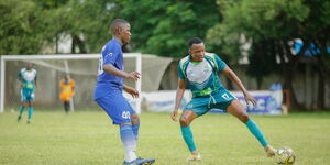 KCB FC Football player, Danson Namasaka in action during their match against Bandari FC at Mombasa sports club.
