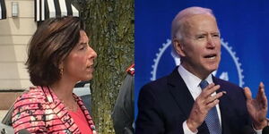 Collage image of Secretary of Commerce, Gina Raimondo and the President of the United States Joe Biden 