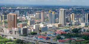An aerial view of buildings within Nairobi CBD.