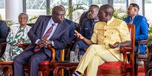 DP Rigathi Gachagua (left) speaking to President William Ruto (left) on March 11, 2024