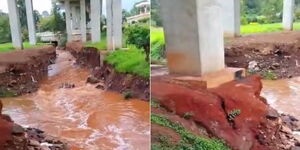 A collage of eroded ground around the Expressway pillars following heavy floods running near the structure. 