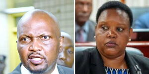 Collage image of Cabinet Secretary for Public Service Moses Kuria and CS for Labour Florence Bore
