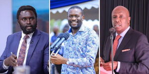 A photo collage of Nyandarua Senator John Methu (left), Nairobi Senator Edwin Sifuna (centre) and Gideon Moi.