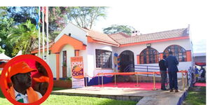ODM Party headquarteres, Tunda House and a n image of the Party Leader, Raila Odinga
