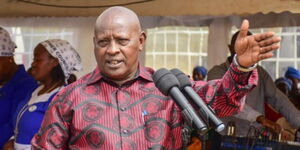 Nyeri Governor Mutahi Kahiga addressing mourners at a burial in his county on Tuesday, October 21, 2025.
